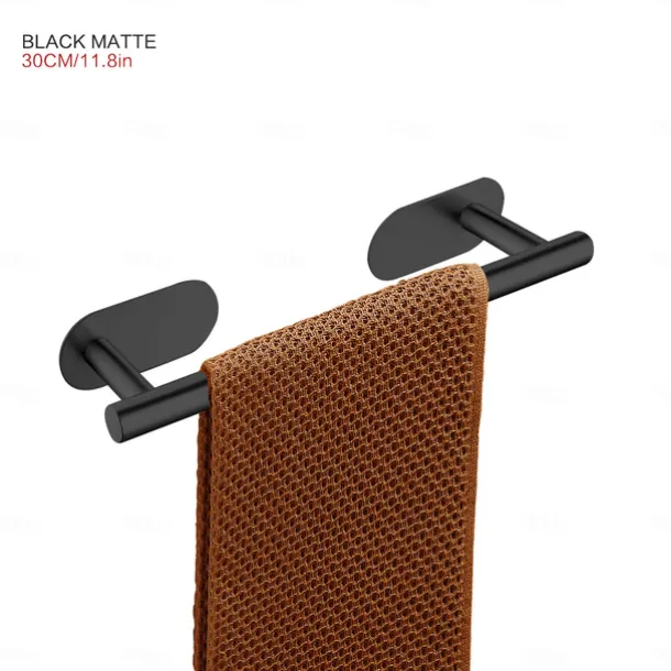 Towel Bar/Bathroom Shelf Self-adhesive Wall Mounted Stainless Steel Matte Black/Brushed Nickel,Adjustable Length Contemporary Modern Low-carbon Steel Metal Bathroom Decoration1pc