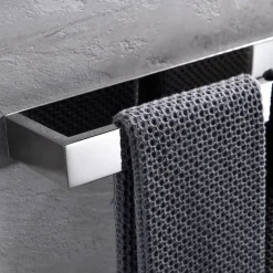 Towel Bar,Self Adhesive Wall Mounted 304 Stainless Steel Single Bar Matte Black Silvery Bathroom & Kitchen Decoration