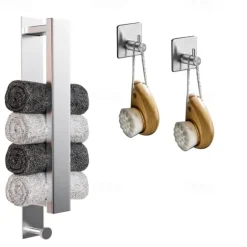 Towel Rack for Rolled Towels, Towel Rack for Bathroom,Wall Mounted Metal Bathroom Organizer, Bath Towel Holder Wall for Modern Small Space Bathroom Towel Storage