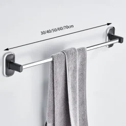 Towel Rack Stainless Steel Self-adhesive Bathroom Suction Cup Bathroom Hanger Toilet Hanger Plastic Wall Suction Single Bar Towel Bar Hole Free