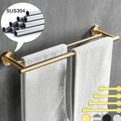 Towel Rack Wall Mounted Stainless Steel Towel Bar 2-tier Towel Rail (Golden/Chrome/Black/Brushed Nickel)