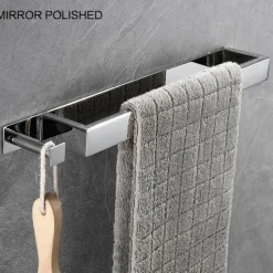 Towel Racks with Hook for Bathroom,Self-Adhesive Towel Bar Wall Mounted SUS304 Stainless Steel No Drill Towel Holders for Toilet Bathroom,Kitchen(Black/Chrome/Brushed Nickel)40cm