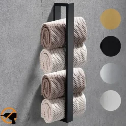 Towel Rail, Strong Self Adhesive Black Towel Holder Stainless Steel Wall Mounted