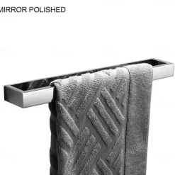 Towel Rail, Strong Self Adhesive Black Towel Holder Stainless Steel Wall Mounted