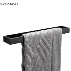 Towel Rail, Strong Self Adhesive Black Towel Holder Stainless Steel Wall Mounted
