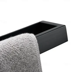 Towel Rail, Strong Self Adhesive Black Towel Holder Stainless Steel Wall Mounted