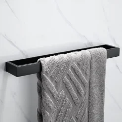 Towel Rail, Strong Self Adhesive Black Towel Holder Stainless Steel Wall Mounted