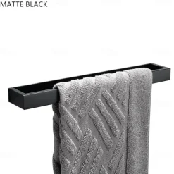 Towel Rail, Strong Self Adhesive Black Towel Holder Stainless Steel Wall Mounted