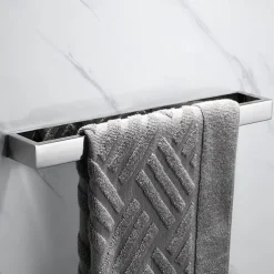 Towel Rail, Strong Self Adhesive Black Towel Holder Stainless Steel Wall Mounted
