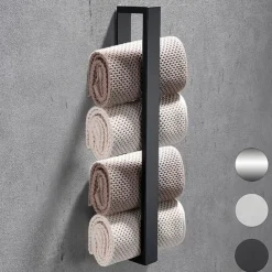 Towel Rail, Strong Self Adhesive Black Towel Holder Stainless Steel Wall Mounted