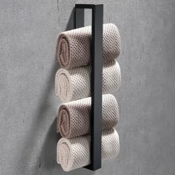 Towel Rail, Strong Self Adhesive Black Towel Holder Stainless Steel Wall Mounted