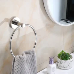 Towel Ring for Bathroom,Stainless Steel Hand Towel Holder Modern Circle Towel Hanger Round Towel Rack Wall Mounted(Black/Chrome/Golden/Brushed Nickel)