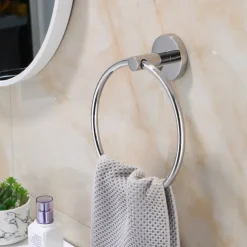 Towel Ring for Bathroom,Stainless Steel Hand Towel Holder Modern Circle Towel Hanger Round Towel Rack Wall Mounted(Black/Chrome/Golden/Brushed Nickel)