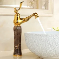 Traditional Bathroom Faucet Pull Out Basin Sink Mixer Taps Short/Tall, Vintage Brass Vessel Taps Ceramic Single Handle, with Cold and Hot Hose