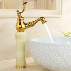 Traditional Bathroom Faucet Pull Out Basin Sink Mixer Taps Short/Tall, Vintage Brass Vessel Taps Ceramic Single Handle, with Cold and Hot Hose