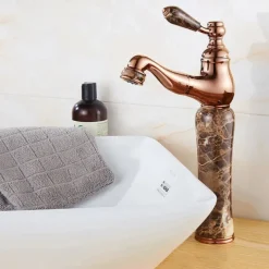 Traditional Bathroom Faucet Pull Out Basin Sink Mixer Taps Short/Tall, Vintage Brass Vessel Taps Ceramic Single Handle, with Cold and Hot Hose