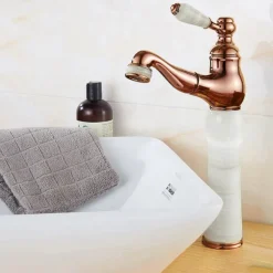 Traditional Bathroom Faucet Pull Out Basin Sink Mixer Taps Short/Tall, Vintage Brass Vessel Taps Ceramic Single Handle, with Cold and Hot Hose