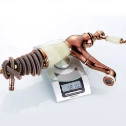 Traditional Bathroom Faucet Pull Out Basin Sink Mixer Taps Short/Tall, Vintage Brass Vessel Taps Ceramic Single Handle, with Cold and Hot Hose