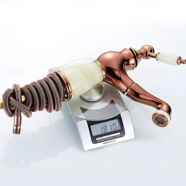 Traditional Bathroom Faucet Pull Out Basin Sink Mixer Taps Short/Tall, Vintage Brass Vessel Taps Ceramic Single Handle, with Cold and Hot Hose