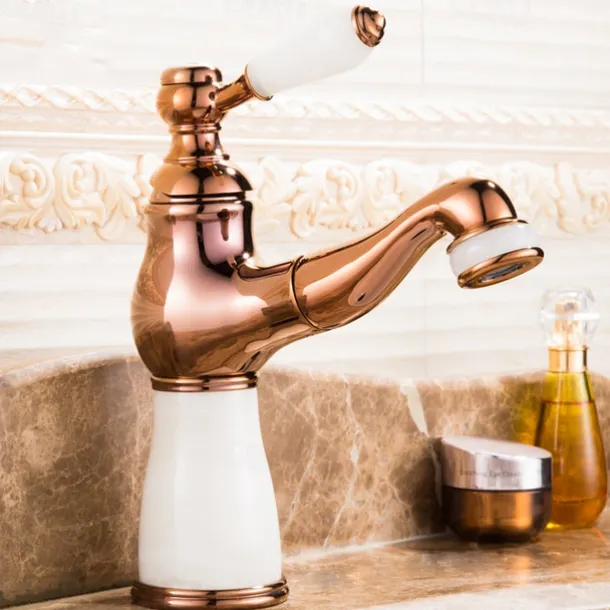 Traditional Bathroom Faucet Pull Out Basin Sink Mixer Taps Short/Tall, Vintage Brass Vessel Taps Ceramic Single Handle, with Cold and Hot Hose