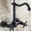 Traditional Bathroom Sink Mixer Taps Black Wall Mounted, 360° Rotatable Antique Retro Brass Sink Kitchen Tap Washroom Basin Bathtub Tub