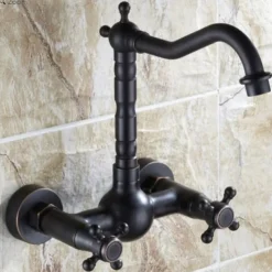 Traditional Bathroom Sink Mixer Taps Black Wall Mounted, 360° Rotatable Antique Retro Brass Sink Kitchen Tap Washroom Basin Bathtub Tub