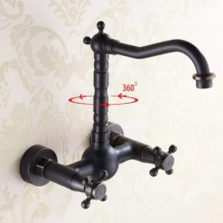Traditional Bathroom Sink Mixer Taps Black Wall Mounted, 360° Rotatable Antique Retro Brass Sink Kitchen Tap Washroom Basin Bathtub Tub