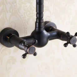 Traditional Bathroom Sink Mixer Taps Black Wall Mounted, 360° Rotatable Antique Retro Brass Sink Kitchen Tap Washroom Basin Bathtub Tub