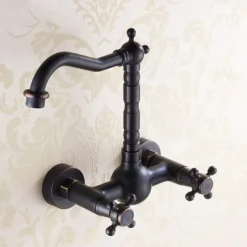 Traditional Bathroom Sink Mixer Taps Black Wall Mounted, 360° Rotatable Antique Retro Brass Sink Kitchen Tap Washroom Basin Bathtub Tub