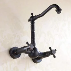 Traditional Bathroom Sink Mixer Taps Black Wall Mounted, 360° Rotatable Antique Retro Brass Sink Kitchen Tap Washroom Basin Bathtub Tub
