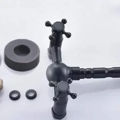Traditional Bathroom Sink Mixer Taps Black Wall Mounted, 360° Rotatable Antique Retro Brass Sink Kitchen Tap Washroom Basin Bathtub Tub