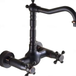 Traditional Bathroom Sink Mixer Taps Black Wall Mounted, 360° Rotatable Antique Retro Brass Sink Kitchen Tap Washroom Basin Bathtub Tub