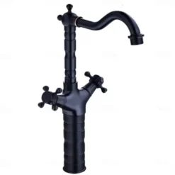 Traditional Brass Bathroom Sink Faucet,Black Oil-rubbed Bronze Deck Mounted Two Handles One Hole Bath Taps with Zinc Alloy Handle,Hot and Cold Switch and Ceramic Valve