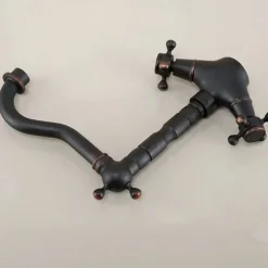 Traditional Brass Bathroom Sink Faucet,Black Oil-rubbed Bronze Deck Mounted Two Handles One Hole Bath Taps with Zinc Alloy Handle,Hot and Cold Switch and Ceramic Valve