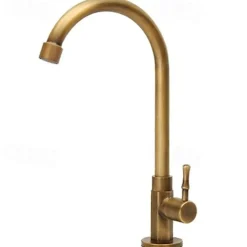 Traditional Kitchen Sink Faucet Cold Water Only, Retro Brass Single Handle Kitchen Tap Golden Electroplated Standard Spout