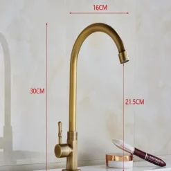 Traditional Kitchen Sink Faucet Cold Water Only, Retro Brass Single Handle Kitchen Tap Golden Electroplated Standard Spout