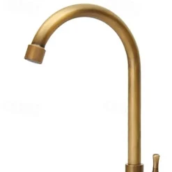 Traditional Kitchen Sink Faucet Cold Water Only, Retro Brass Single Handle Kitchen Tap Golden Electroplated Standard Spout