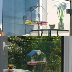 Transparent Acrylic Bird Feeder - Wall-Mounted, Suction Cup Design (Clear) - Easy to Clean & Weatherproof - Ideal for Elderly & Kids