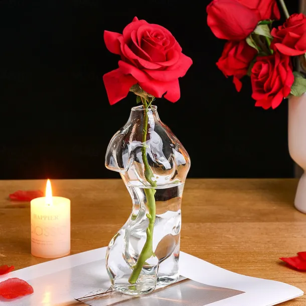 Transparent Female Body Glass Vase – Artistic Human Figure Flower Vase, Unique Hydroponic Planter for Living Room, Home Decor, Entryway & Bookshelf Display