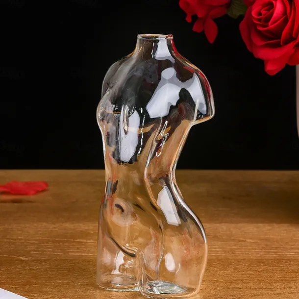 Transparent Female Body Glass Vase – Artistic Human Figure Flower Vase, Unique Hydroponic Planter for Living Room, Home Decor, Entryway & Bookshelf Display