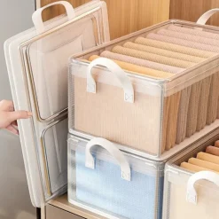 Transparent Folding Clothes Storage Box, Household Wardrobe Organizer, Layered Finishing Basket Frame
