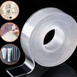 Transparent Magic Nano Tape Double Sided Grip Reusable Home Tape Traceless Glue, Waterproof Heat Resistant Wall Adhesive, Poster Carpet Fixing Tape for Bathroom Kitchen Decoration, 3x200cm (1x79in)