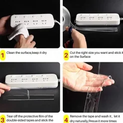 Transparent Magic Nano Tape Double Sided Grip Reusable Home Tape Traceless Glue, Waterproof Heat Resistant Wall Adhesive, Poster Carpet Fixing Tape for Bathroom Kitchen Decoration, 3x200cm (1x79in)