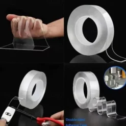 Transparent Magic Nano Tape Double Sided Grip Reusable Home Tape Traceless Glue, Waterproof Heat Resistant Wall Adhesive, Poster Carpet Fixing Tape for Bathroom Kitchen Decoration, 3x200cm (1x79in)