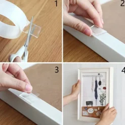 Transparent Magic Nano Tape Double Sided Grip Reusable Home Tape Traceless Glue, Waterproof Heat Resistant Wall Adhesive, Poster Carpet Fixing Tape for Bathroom Kitchen Decoration, 3x200cm (1x79in)