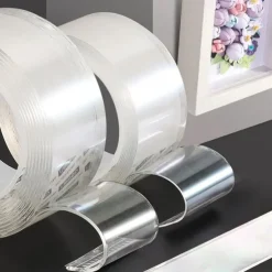 Transparent Magic Nano Tape Double Sided Grip Reusable Home Tape Traceless Glue, Waterproof Heat Resistant Wall Adhesive, Poster Carpet Fixing Tape for Bathroom Kitchen Decoration, 3x200cm (1x79in)