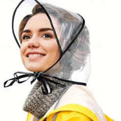 Transparent PVC Rain Bonnet Turban Hats, Non-Textile, Inelastic, Water-Resistant, Minimalist Design, Hand Washable, with Operation Instruction, for Women, Rainy Days and Outdoor Activities