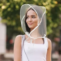 Transparent PVC Rain Bonnet Turban Hats, Non-Textile, Inelastic, Water-Resistant, Minimalist Design, Hand Washable, with Operation Instruction, for Women, Rainy Days and Outdoor Activities