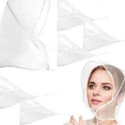 Transparent PVC Rain Bonnet Turban Hats, Non-Textile, Inelastic, Water-Resistant, Minimalist Design, Hand Washable, with Operation Instruction, for Women, Rainy Days and Outdoor Activities