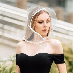 Transparent PVC Rain Bonnet Turban Hats, Non-Textile, Inelastic, Water-Resistant, Minimalist Design, Hand Washable, with Operation Instruction, for Women, Rainy Days and Outdoor Activities